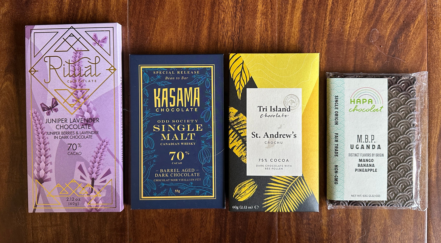 Explore the Many Flavors of Dark Chocolate With Inclusions (4 Full-Size Bars)